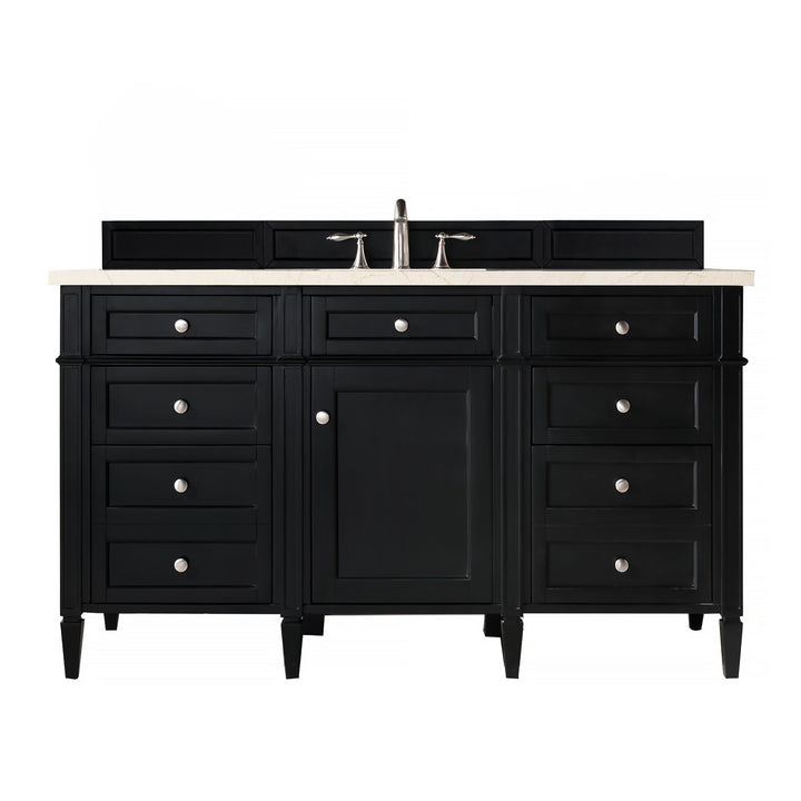 Brittany 60" Single Vanity, Black Onyx, w/ 3 CM Eternal Marfil Silestone Top