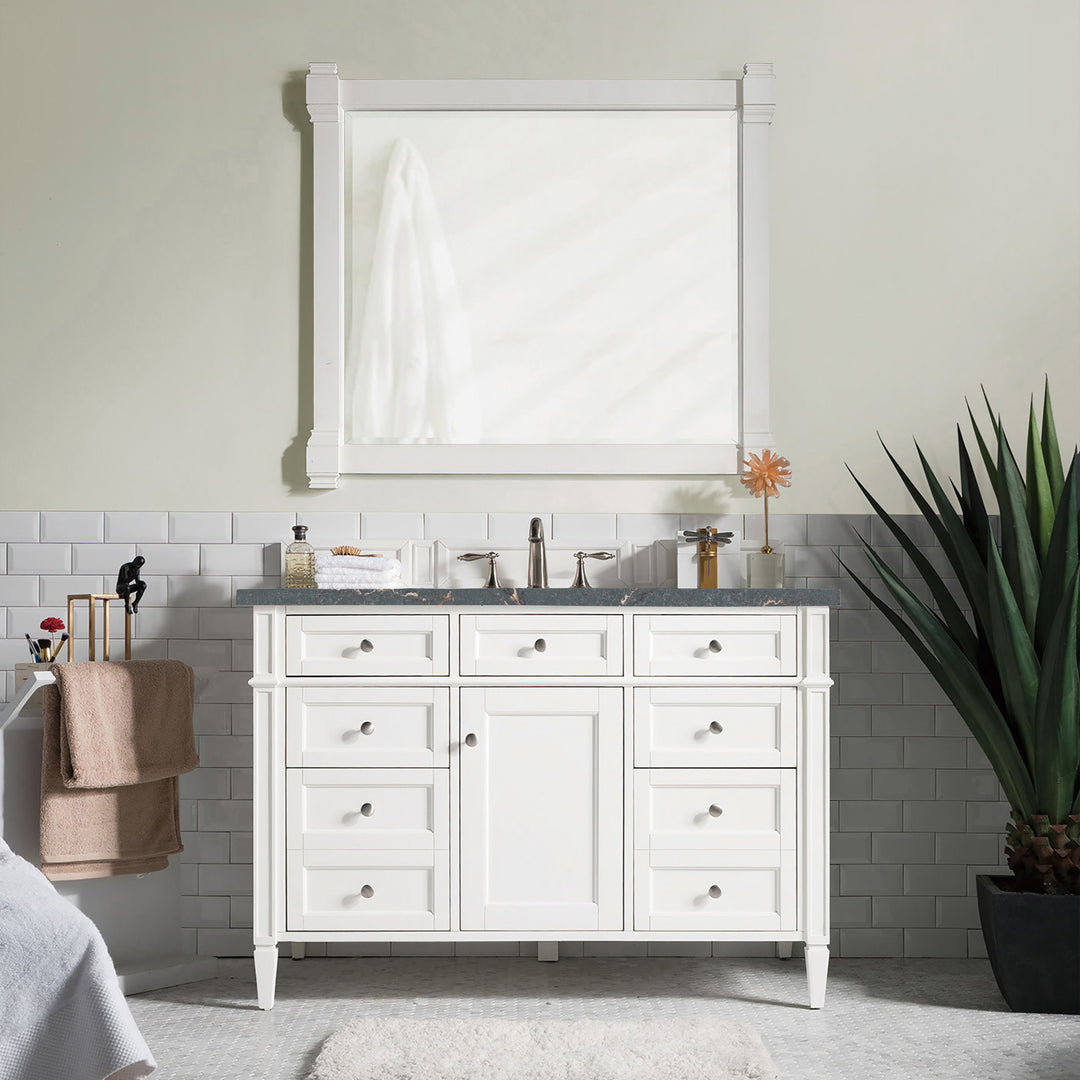 Brittany 48" Single Vanity, Bright White w/ 3 CM Parisien Bleu Silestone Top