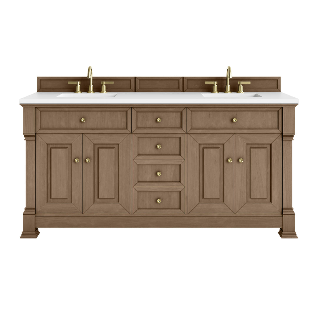 Brookfield 72" Double Vanity, Pecan w/ 3 CM White Zeus Silestone® Top