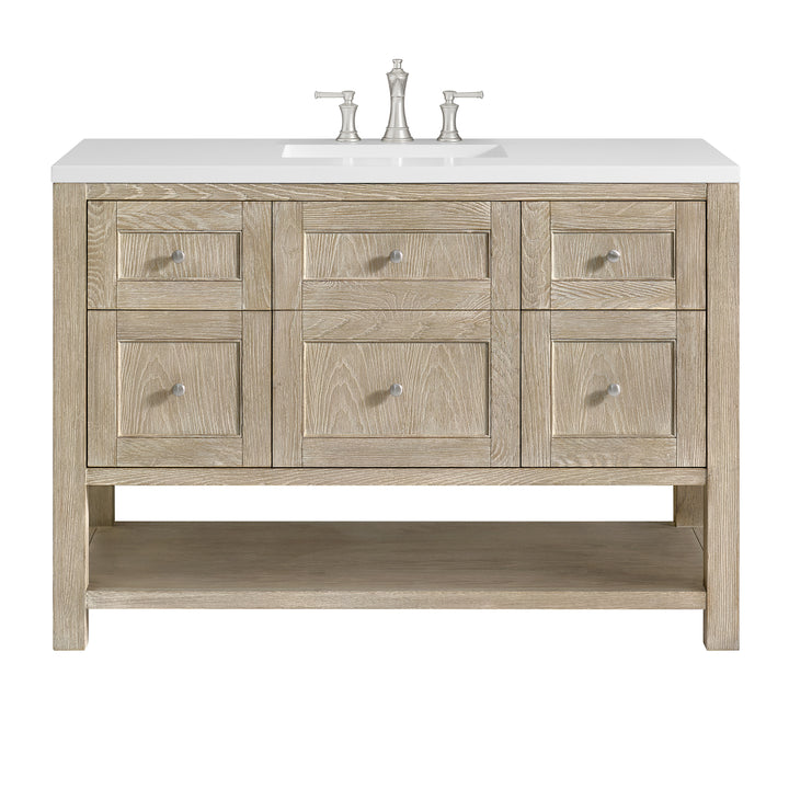 Breckenridge 48" Single Vanity, Whitewashed Oak w/ 3 CM White Zeus Silestone Top