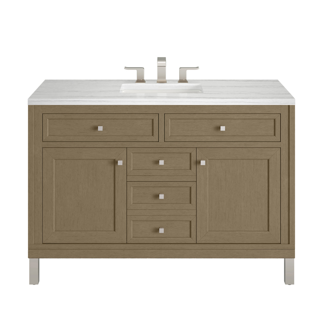 Chicago 48" Single Vanity, Walnut Whisper, w/ 3 CM Arctic Fall Solid Surface Top