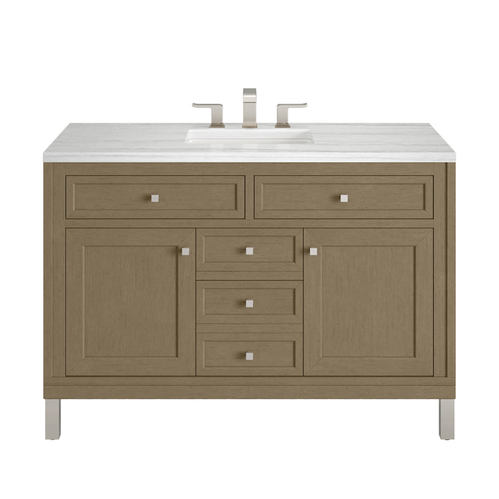 Chicago 48" Single Vanity, Walnut Whisper, w/ 3 CM Arctic Fall Solid Surface Top