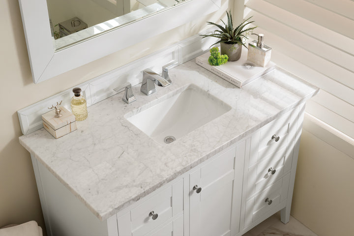 Palisades 48" Single Vanity, Bright White w/ 3 CM Carrara Marble Top