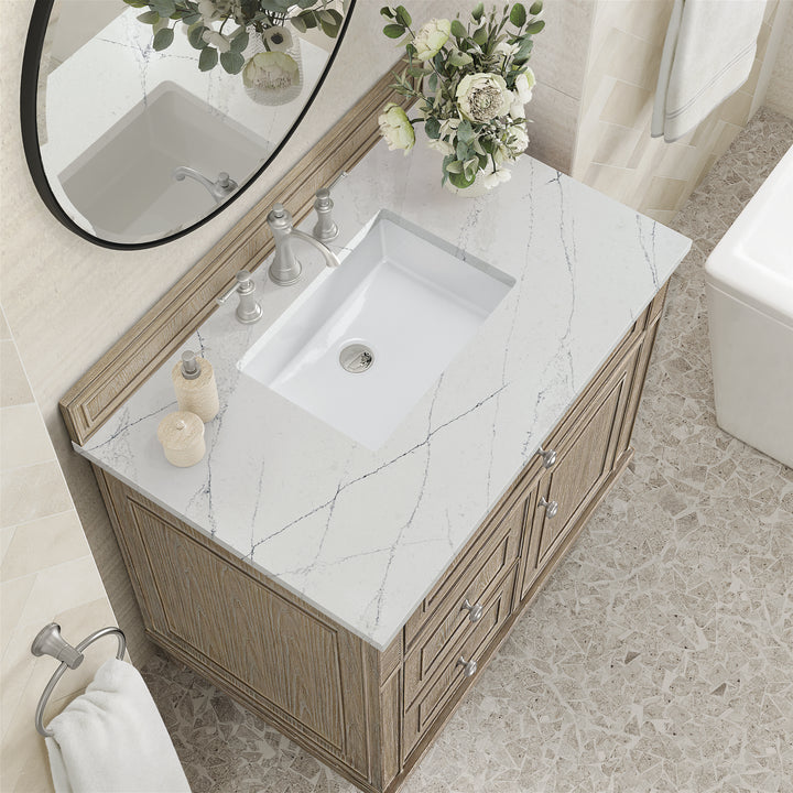 Lorelai 36" Single Vanity, Whitewashed Oak w/ 3 CM Ethereal Noctis Silestone Top