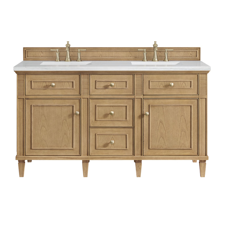 Lorelai 60" Double Vanity, Light Natural Oak w/ 3 CM Arctic Fall Solid Surface Top