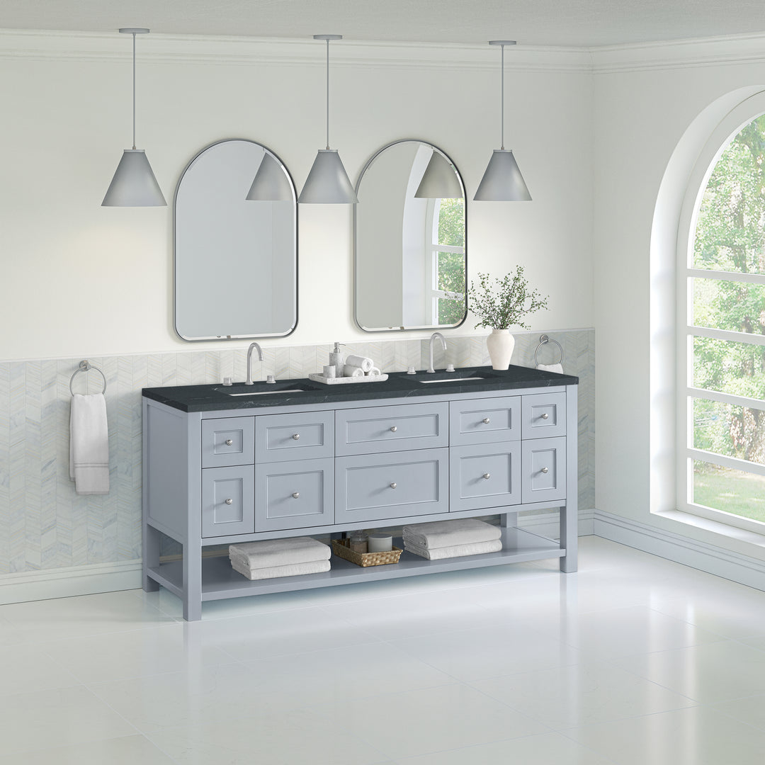 Breckenridge 72" Double Vanity, Serenity Blue, w/ 3 CM Charcoal Soapstone Quartz Top
