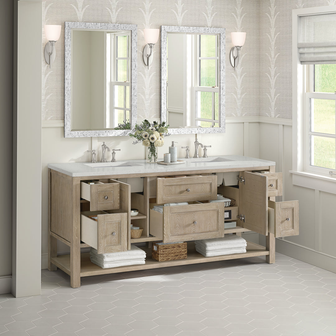 Breckenridge 72" Double Vanity, Whitewashed Oak w/ 3 CM Lime Delight Silestone Top