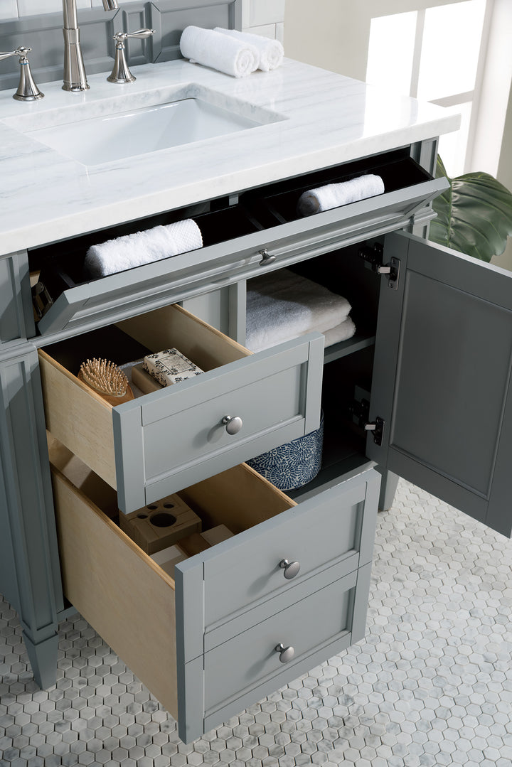 Brittany 36" Single Vanity, Urban Gray w/ 3 CM Arctic Fall Solid Surface Top