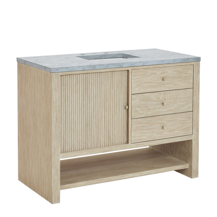 Marigot 48" Single Vanity, Sunwashed Oak w/ 3 CM Carrara White Marble Top