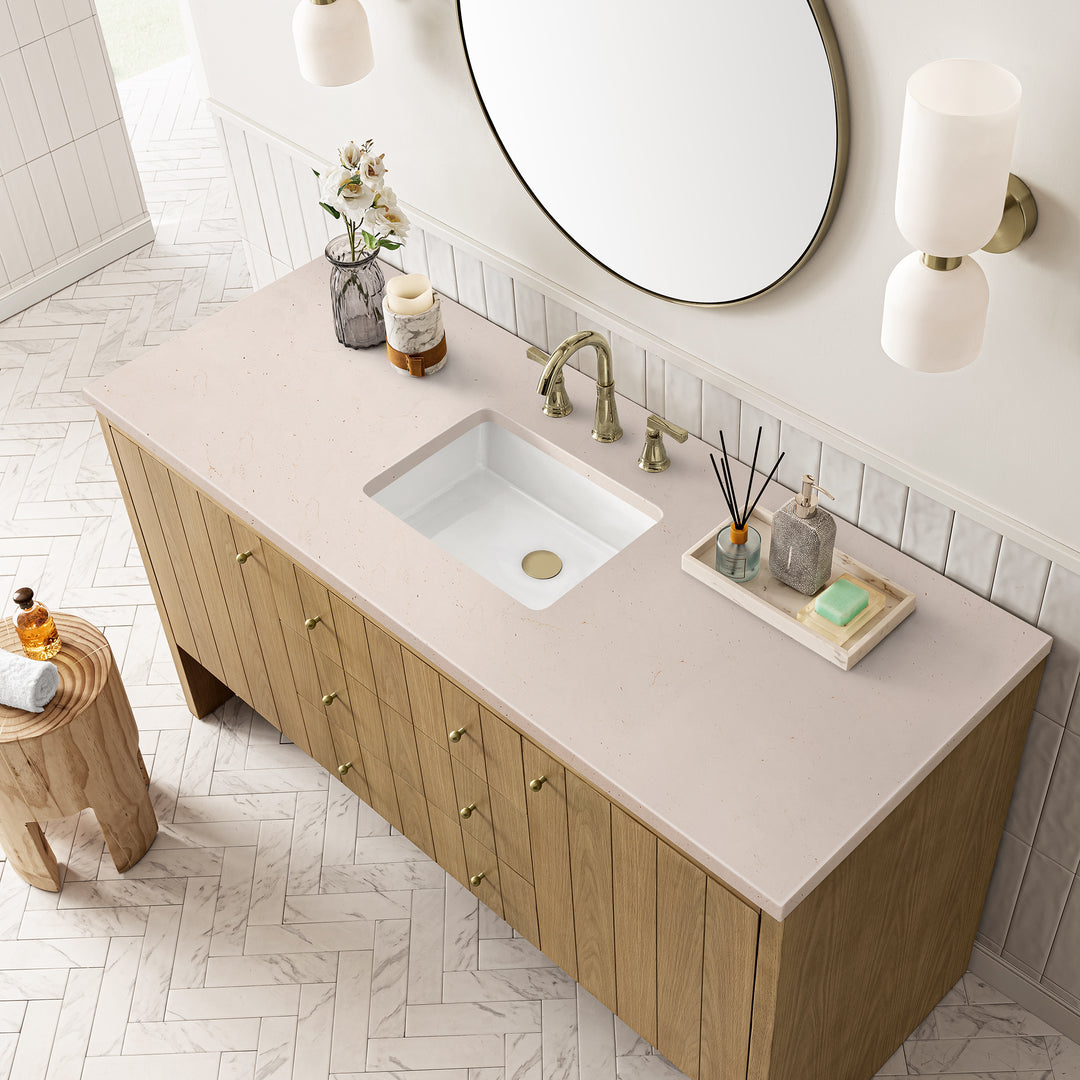 Hudson 60" Single Vanity, Light Natural Oak w/ 3 CM Eternal Marfil Top