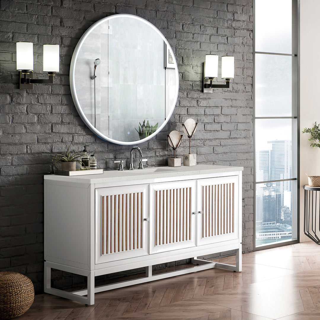 Athens 60" Single Vanity, Glossy White w/ 3 CM Lime Delight Silestone Top