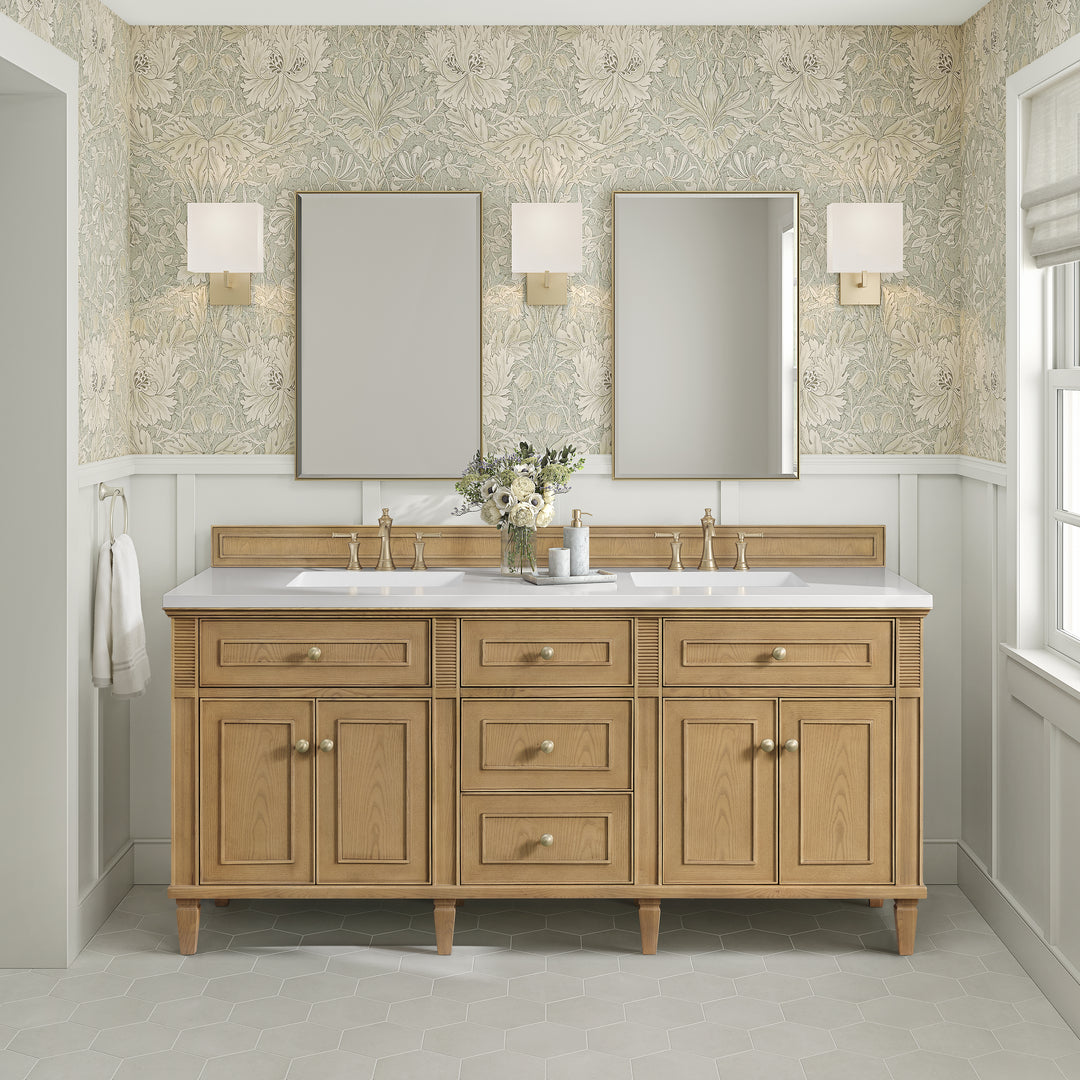 Lorelai 72" Double Vanity, Light Natural Oak w/ 3 CM White Zeus Silestone Top