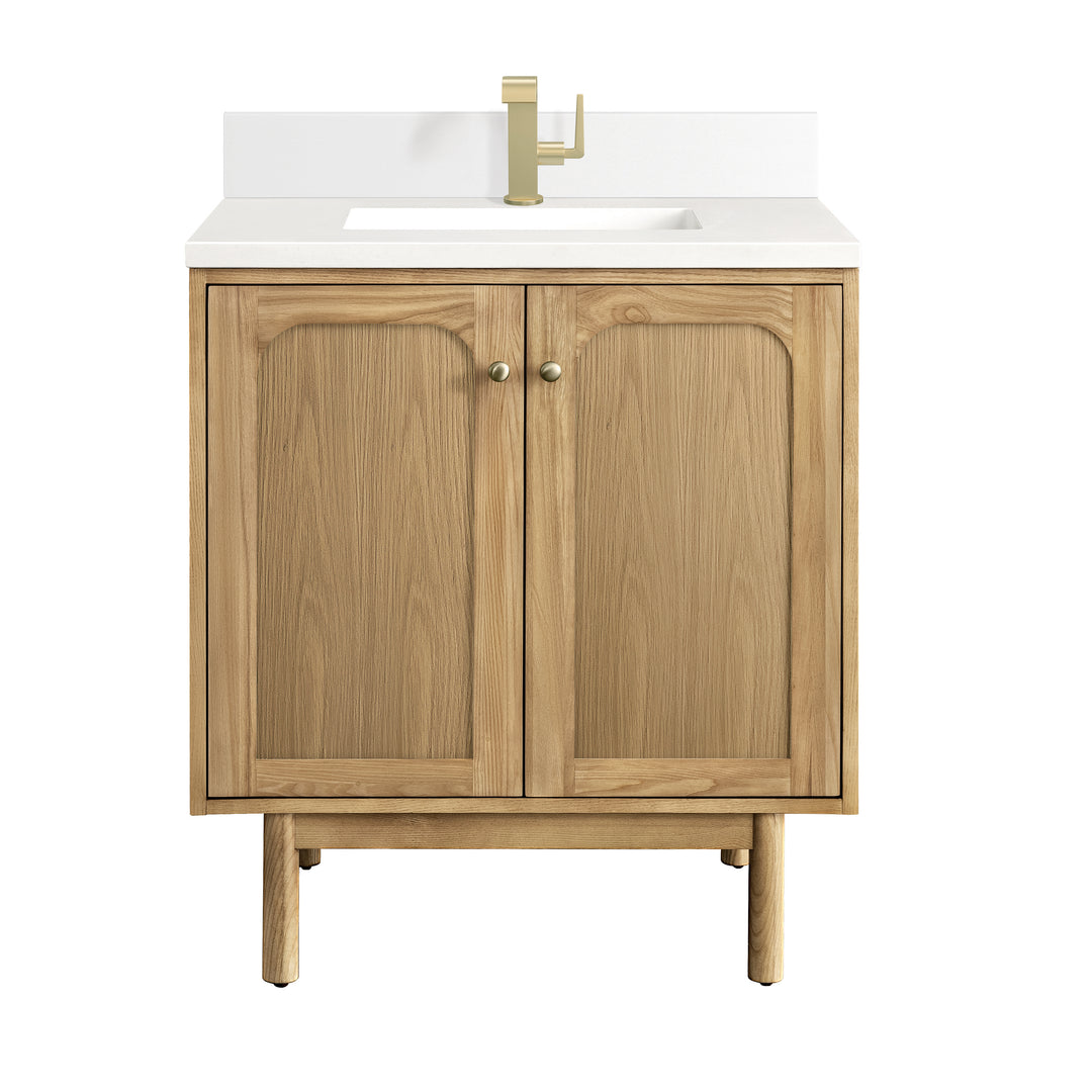 Laurent 30" Single Vanity, Light Natural Oak w/ Single Hole 3 CM White Zeus Top & Backsplash