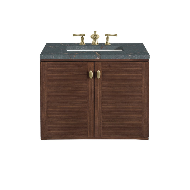Amberly 30" Single Vanity, Mid-Century Walnut w/ 3 CM Parisien Bleu Top