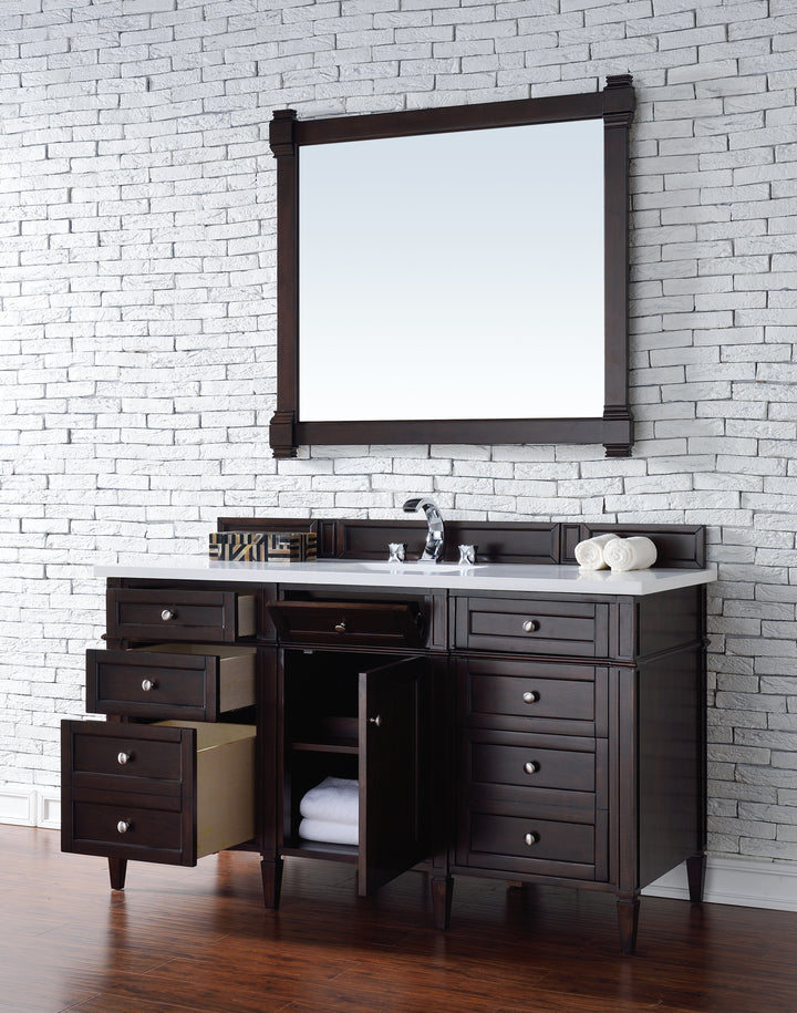 Brittany 60" Single Vanity, Burnished Mahogany w/ 3 CM White Zeus Silestone Top