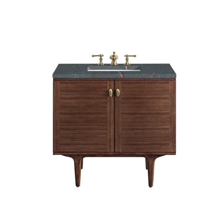 Amberly 36" Single Vanity, Mid-Century Walnut w/ 3 CM Parisien Bleu Top