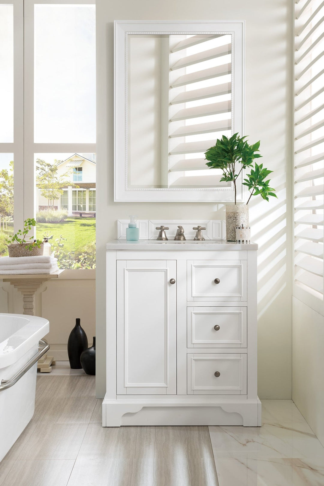 De Soto 30" Single Vanity, Bright White w/ 3 CM Arctic Fall Solid Surface Top
