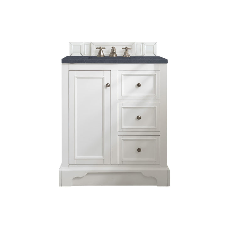 De Soto 30" Single Vanity, Bright White w/ 3 CM Charcoal Soapstone Silestone Top