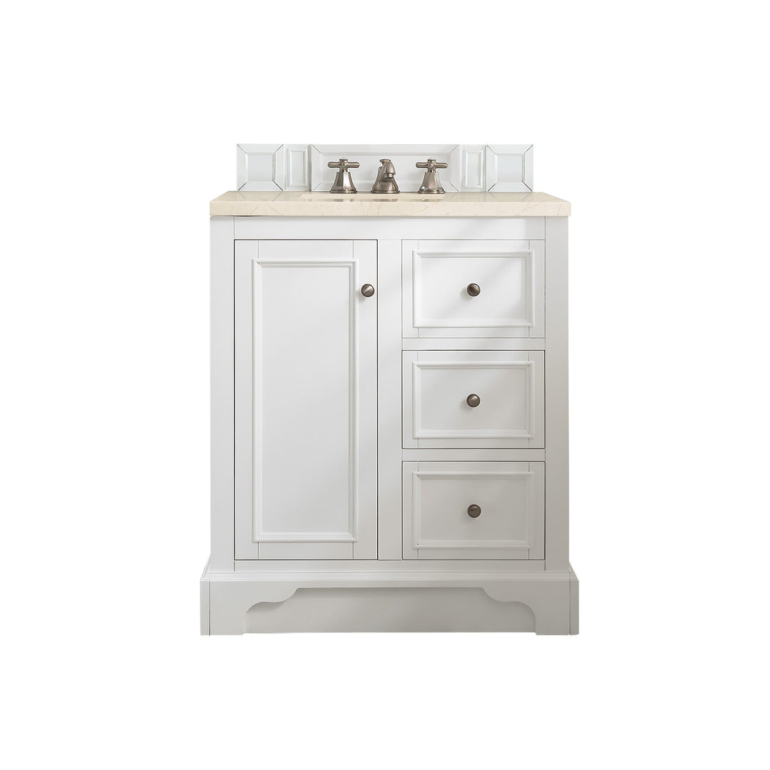 De Soto 30" Single Vanity, Bright White w/ 3 CM Eternal Marfil Silestone Top