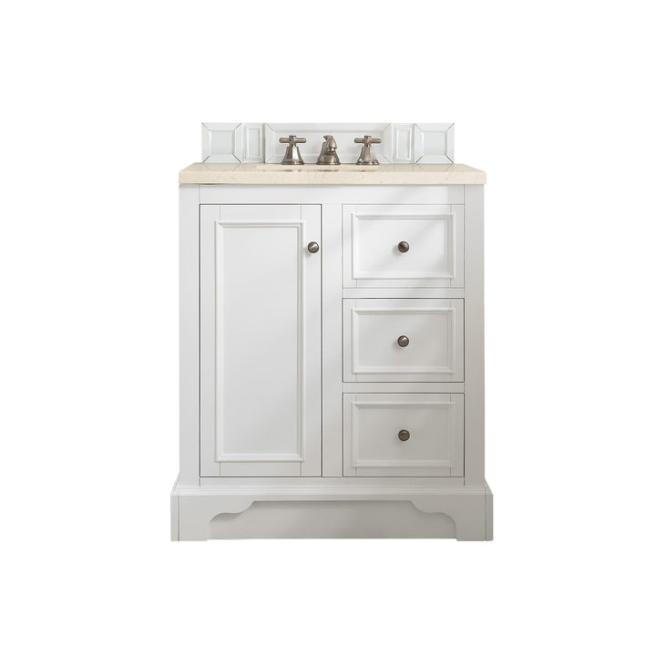 De Soto 30" Single Vanity, Bright White w/ 3 CM Eternal Marfil Silestone Top
