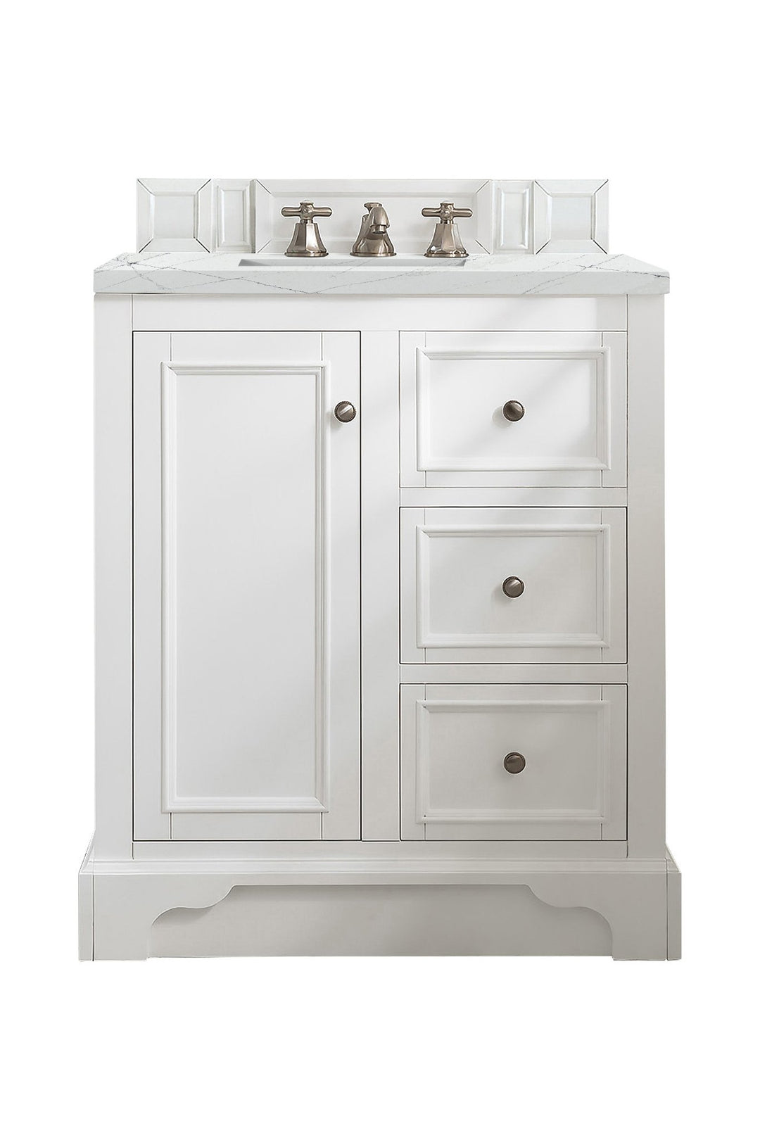 De Soto 30" Single Vanity, Bright White w/ 3 CM Ethereal Noctis Silestone Top