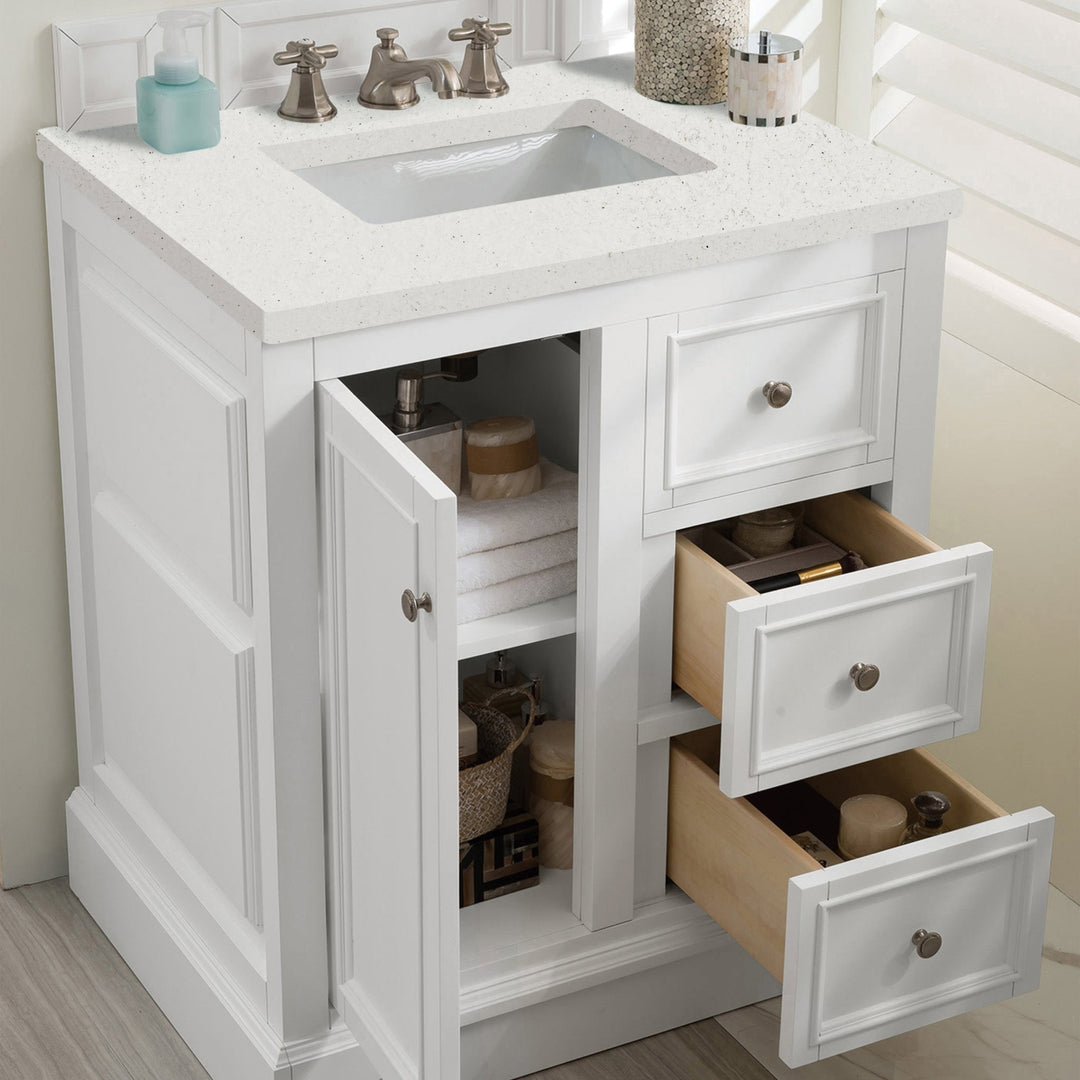 De Soto 30" Single Vanity, Bright White w/ 3 CM Lime Delight Silestone Top