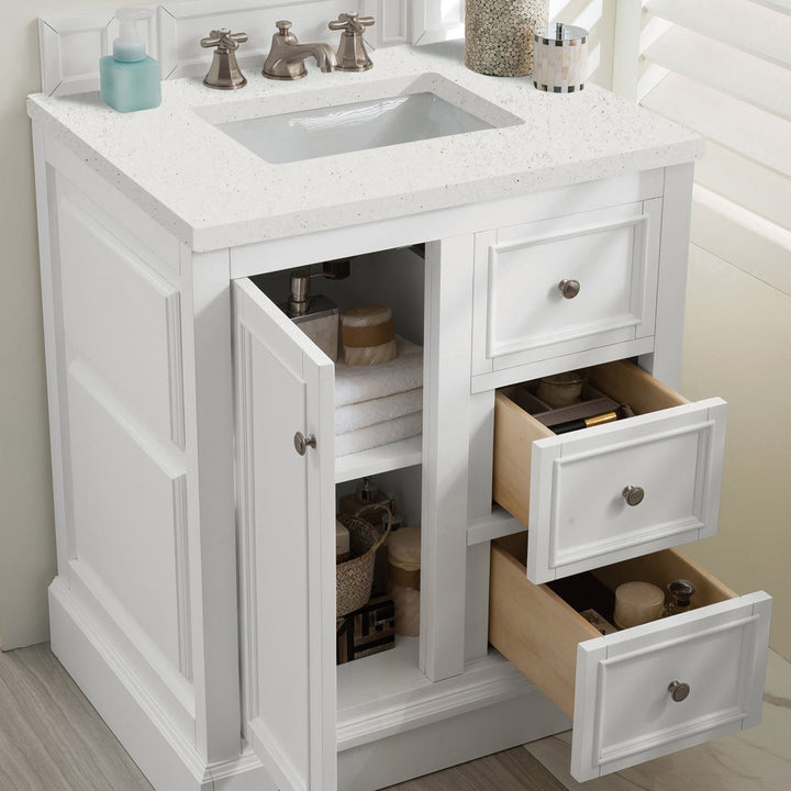 De Soto 30" Single Vanity, Bright White w/ 3 CM Lime Delight Silestone Top