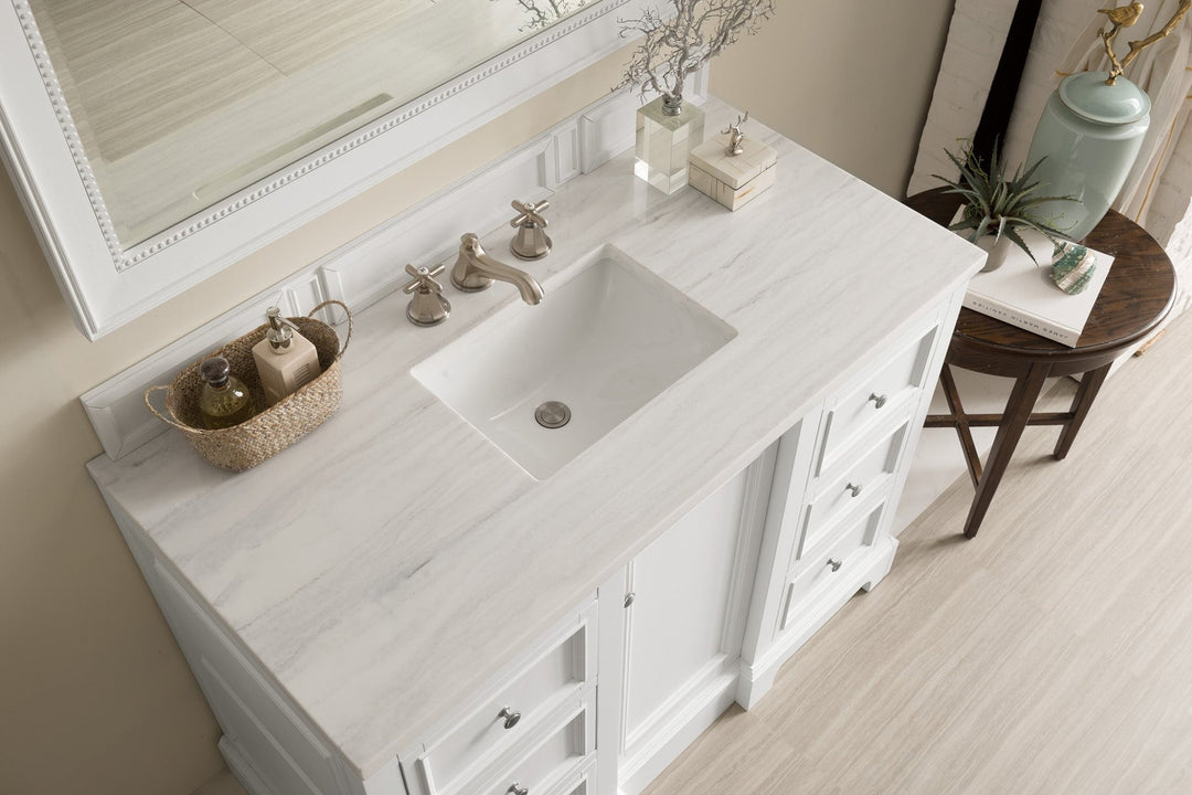 De Soto 48" Single Vanity, Bright White w/ 3 CM Arctic Fall Solid Surface Top