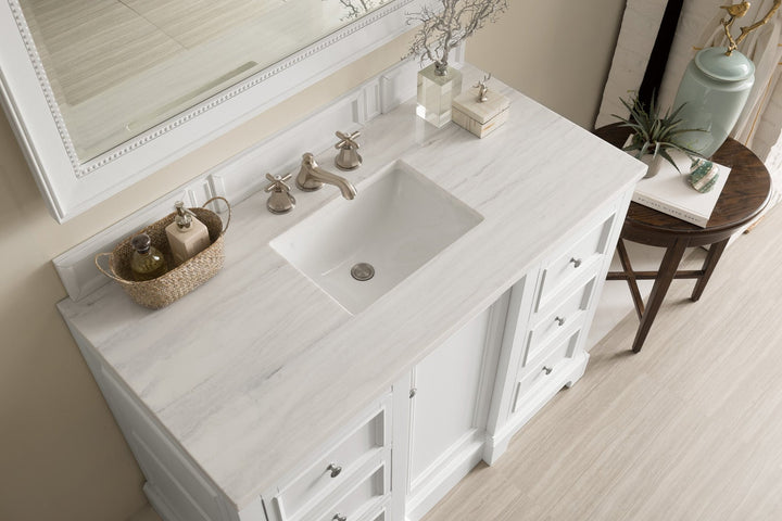 De Soto 48" Single Vanity, Bright White w/ 3 CM Arctic Fall Solid Surface Top