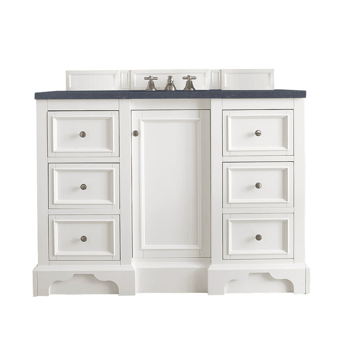 De Soto 48" Single Vanity, Bright White w/ 3 CM Charcoal Soapstone Silestone Top