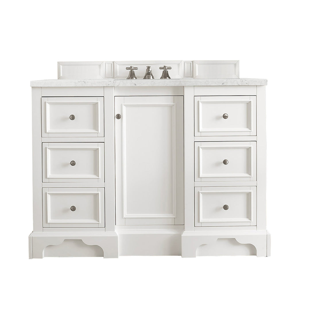 De Soto 48" Single Vanity, Bright White w/ 3 CM Eternal Jasmine Pearl Silestone Top