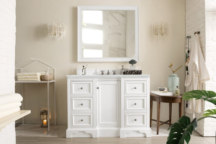 De Soto 48" Single Vanity, Bright White w/ 3 CM Ethereal Noctis Silestone Top