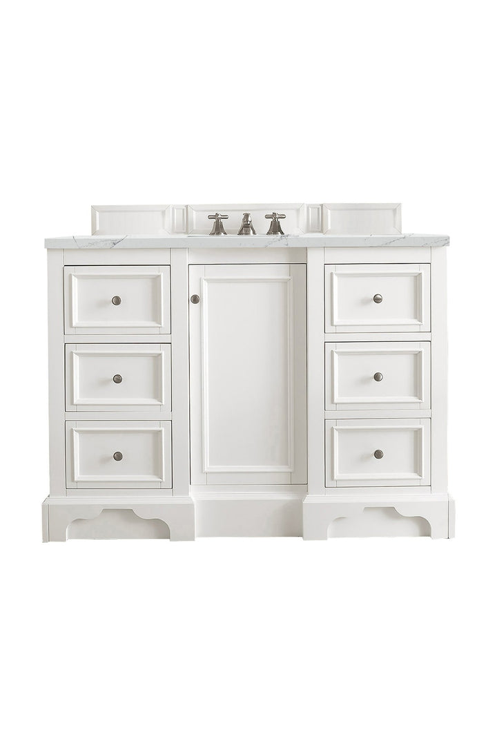 De Soto 48" Single Vanity, Bright White w/ 3 CM Ethereal Noctis Silestone Top