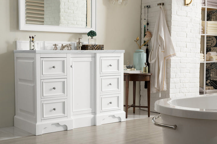 De Soto 48" Single Vanity, Bright White w/ 3 CM Ethereal Noctis Silestone Top