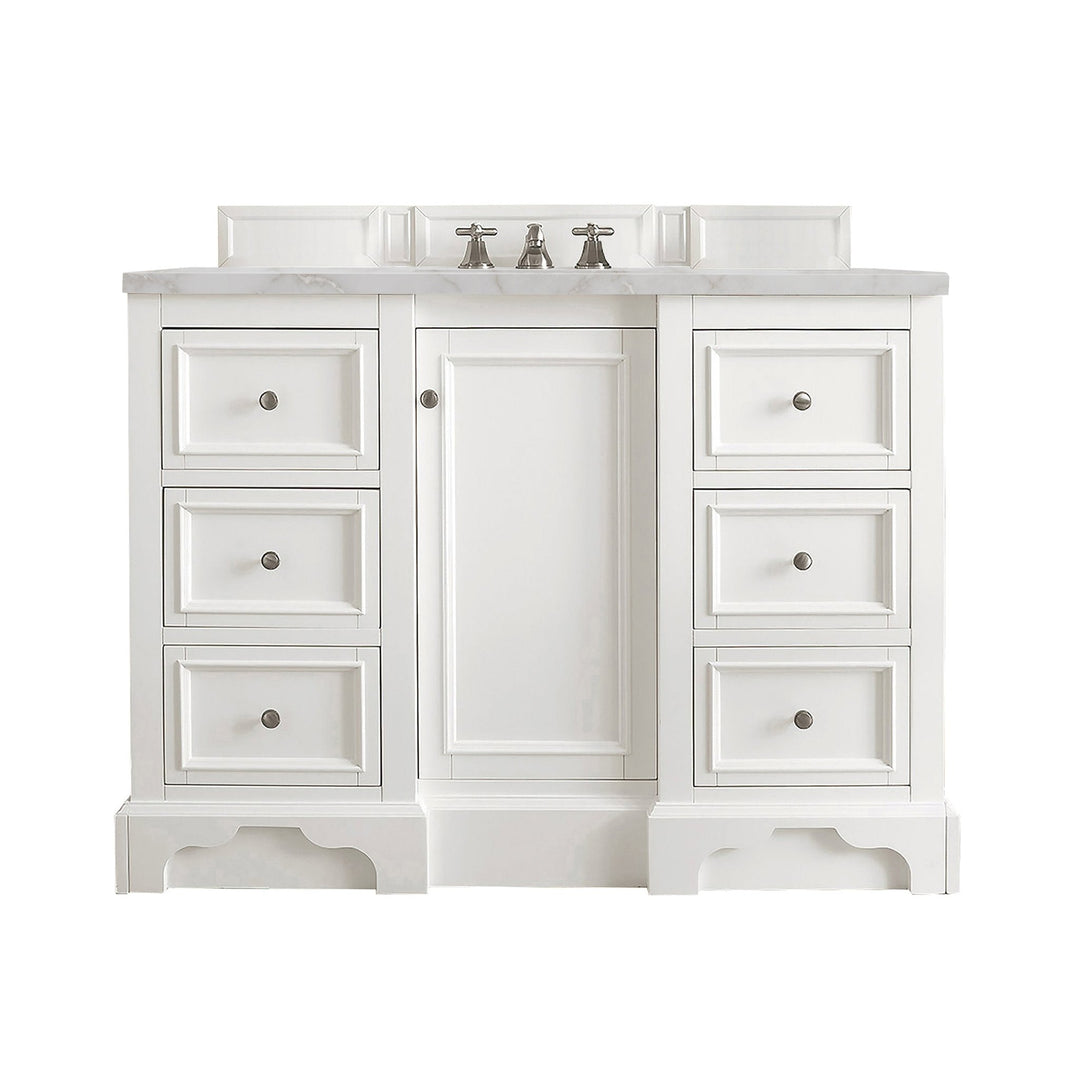 De Soto 48" Single Vanity, Bright White w/ 3 CM Victorian Silver Silestone Top