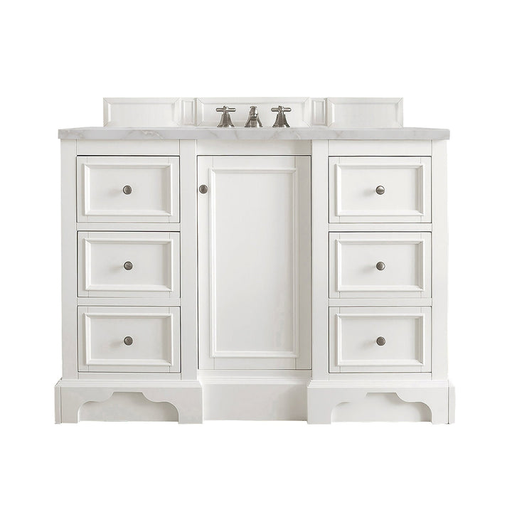 De Soto 48" Single Vanity, Bright White w/ 3 CM Victorian Silver Silestone Top