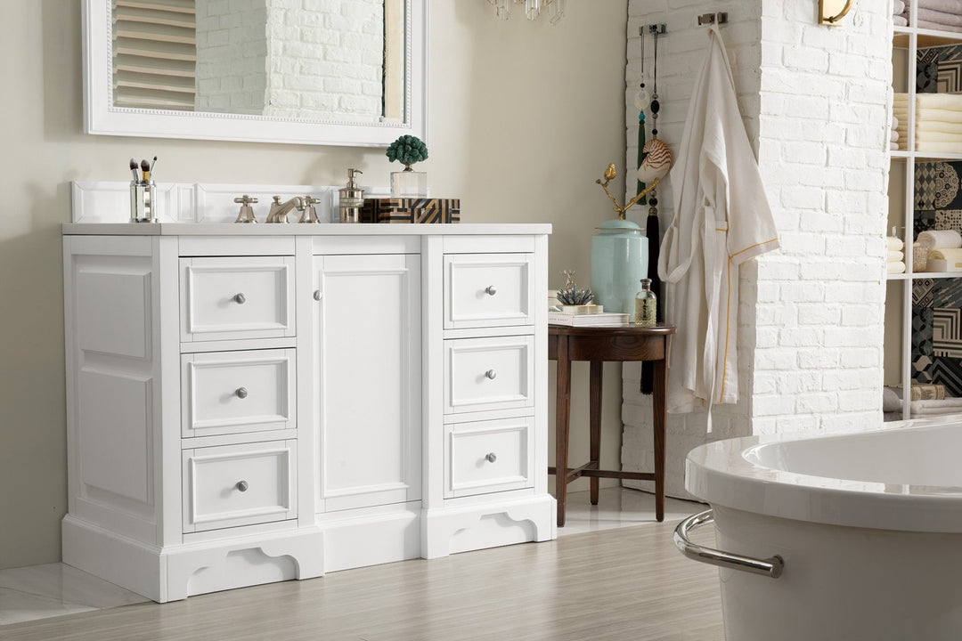 De Soto 48" Single Vanity, Bright White w/ 3 CM White Zeus Silestone Top
