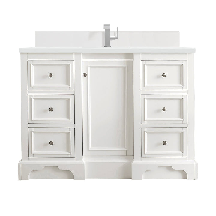 De Soto 48" Single Vanity, Bright White w/ Single Hole 3 CM White Zeus Silestone Top & Backsplash