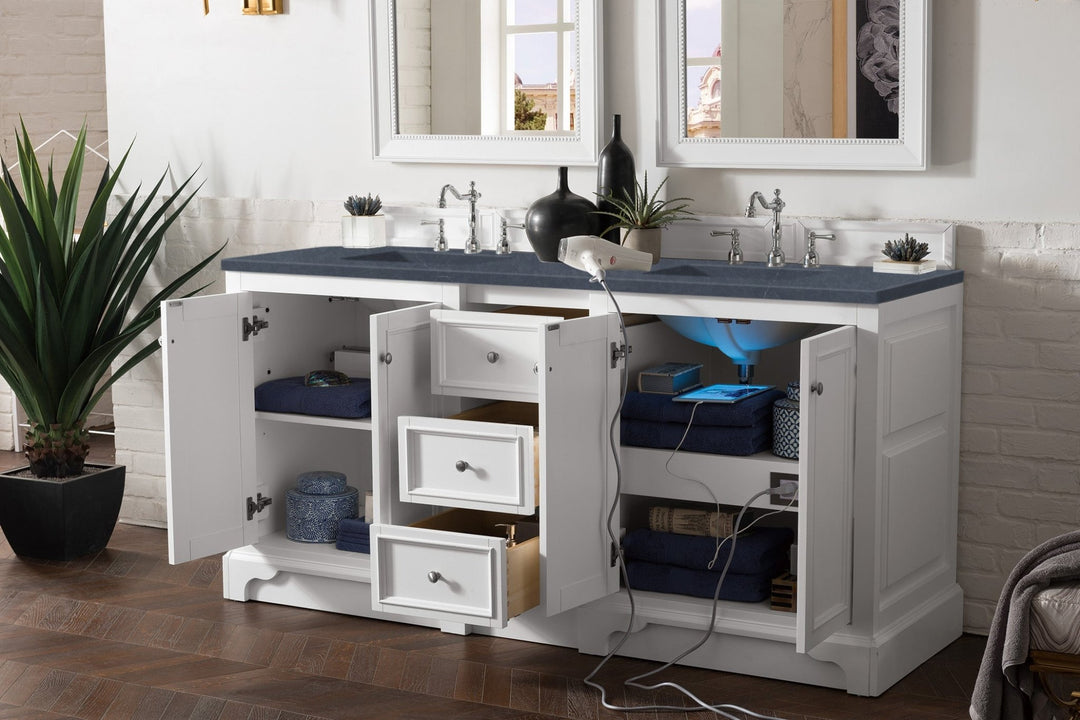 De Soto 72" Double Vanity, Bright White w/ 3 CM Charcoal Soapstone Silestone Top