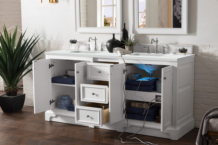 De Soto 72" Double Vanity, Bright White w/ 3 CM Ethereal Noctis Silestone Top