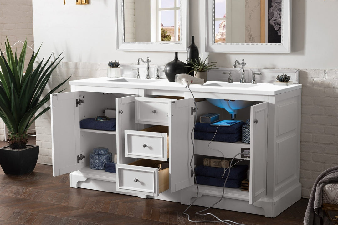 De Soto 72" Double Vanity, Bright White w/ 3 CM White Zeus Silestone Top