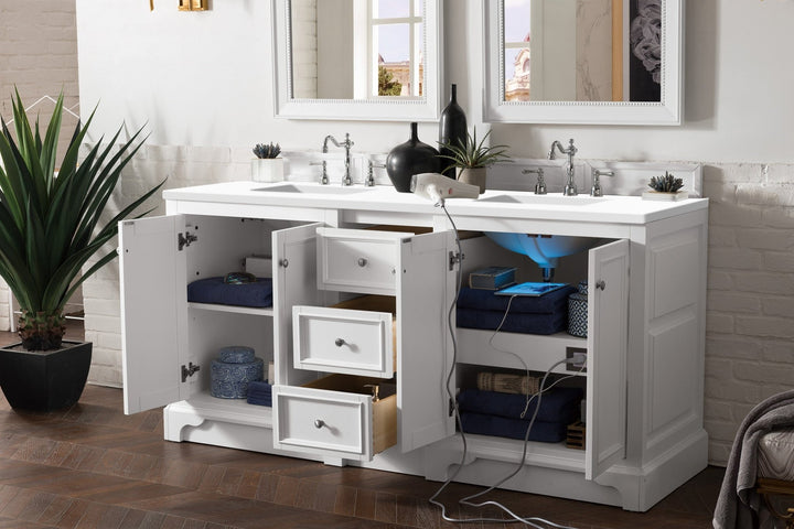 De Soto 72" Double Vanity, Bright White w/ 3 CM White Zeus Silestone Top