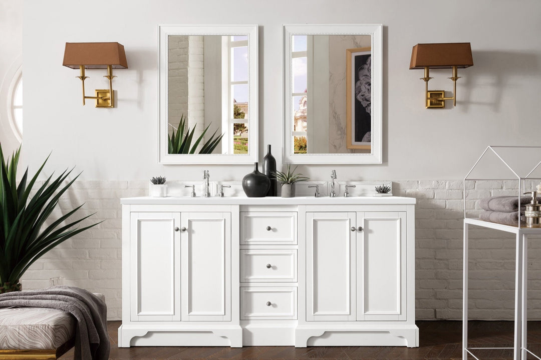 De Soto 72" Double Vanity, Bright White w/ 3 CM White Zeus Silestone Top