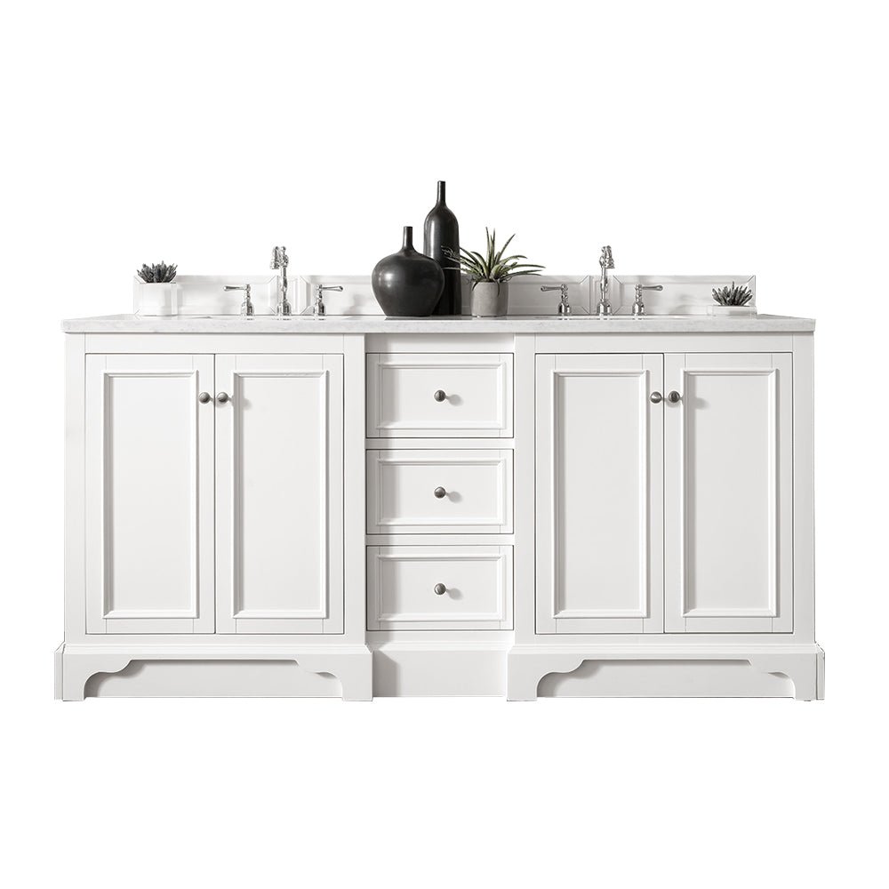 De Soto 72" Double Vanity, Bright White w/ 3 CM White Zeus Silestone Top