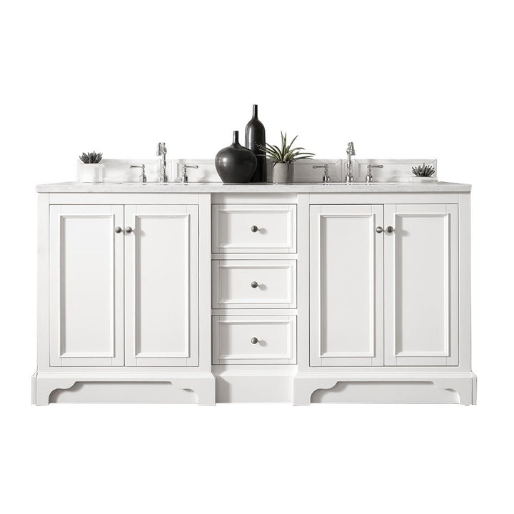 De Soto 72" Double Vanity, Bright White w/ 3 CM White Zeus Silestone Top