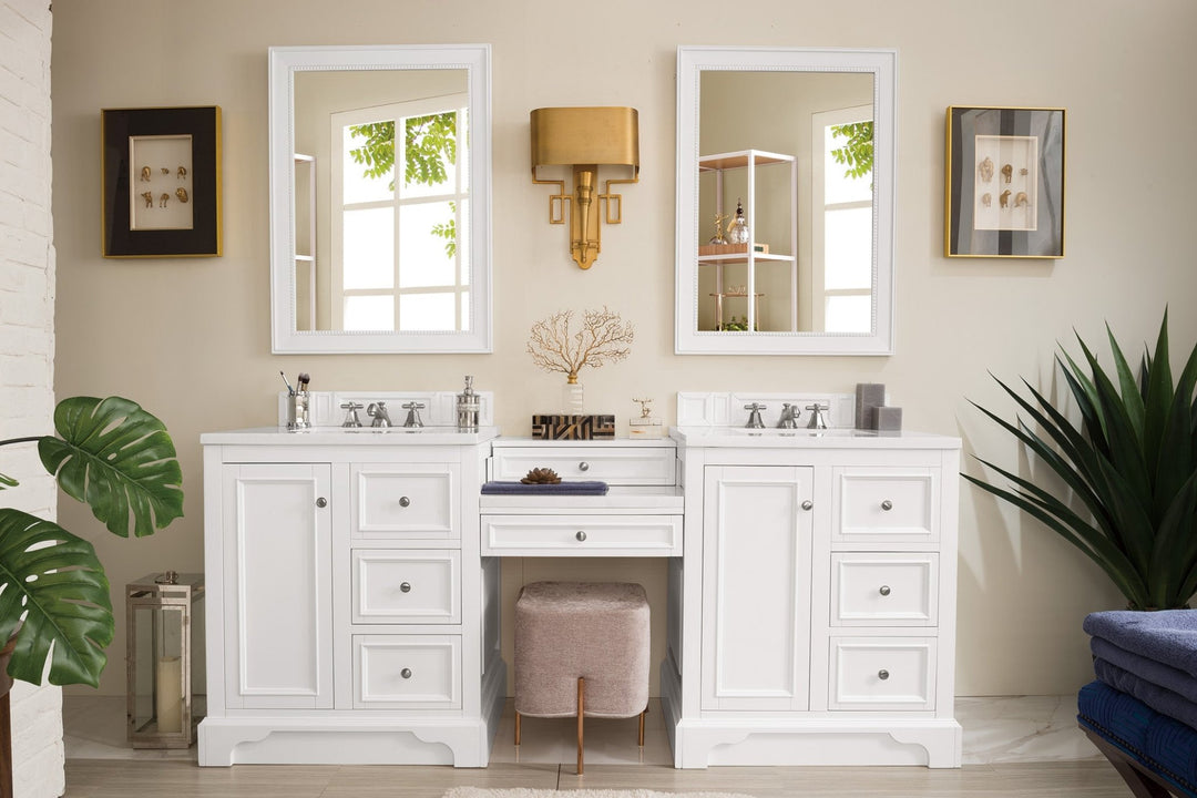 De Soto 82" Double Vanity Set, Bright White w/ 3 CM Arctic Fall Solid Surface Top