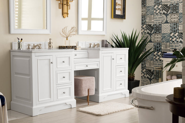 De Soto 82" Double Vanity Set, Bright White w/ 3 CM Arctic Fall Solid Surface Top