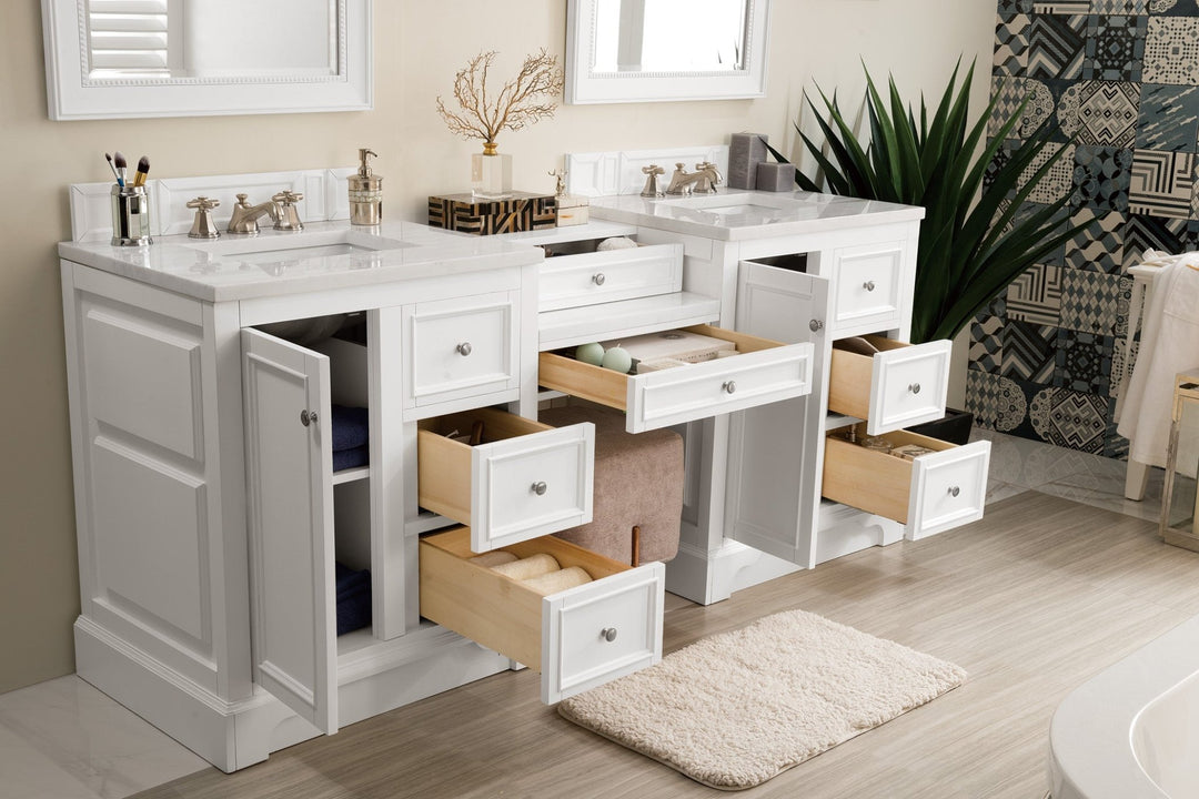 De Soto 82" Double Vanity Set, Bright White w/ 3 CM Arctic Fall Solid Surface Top