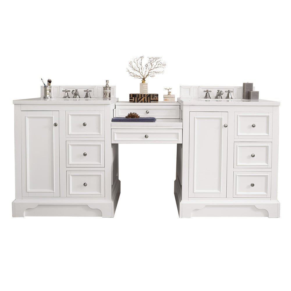 De Soto 82" Double Vanity Set, Bright White w/ 3 CM White Zeus Silestone Top