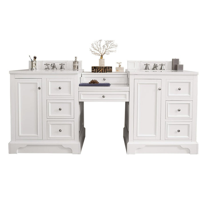 De Soto 82" Double Vanity Set, Bright White w/ 3 CM White Zeus Silestone Top